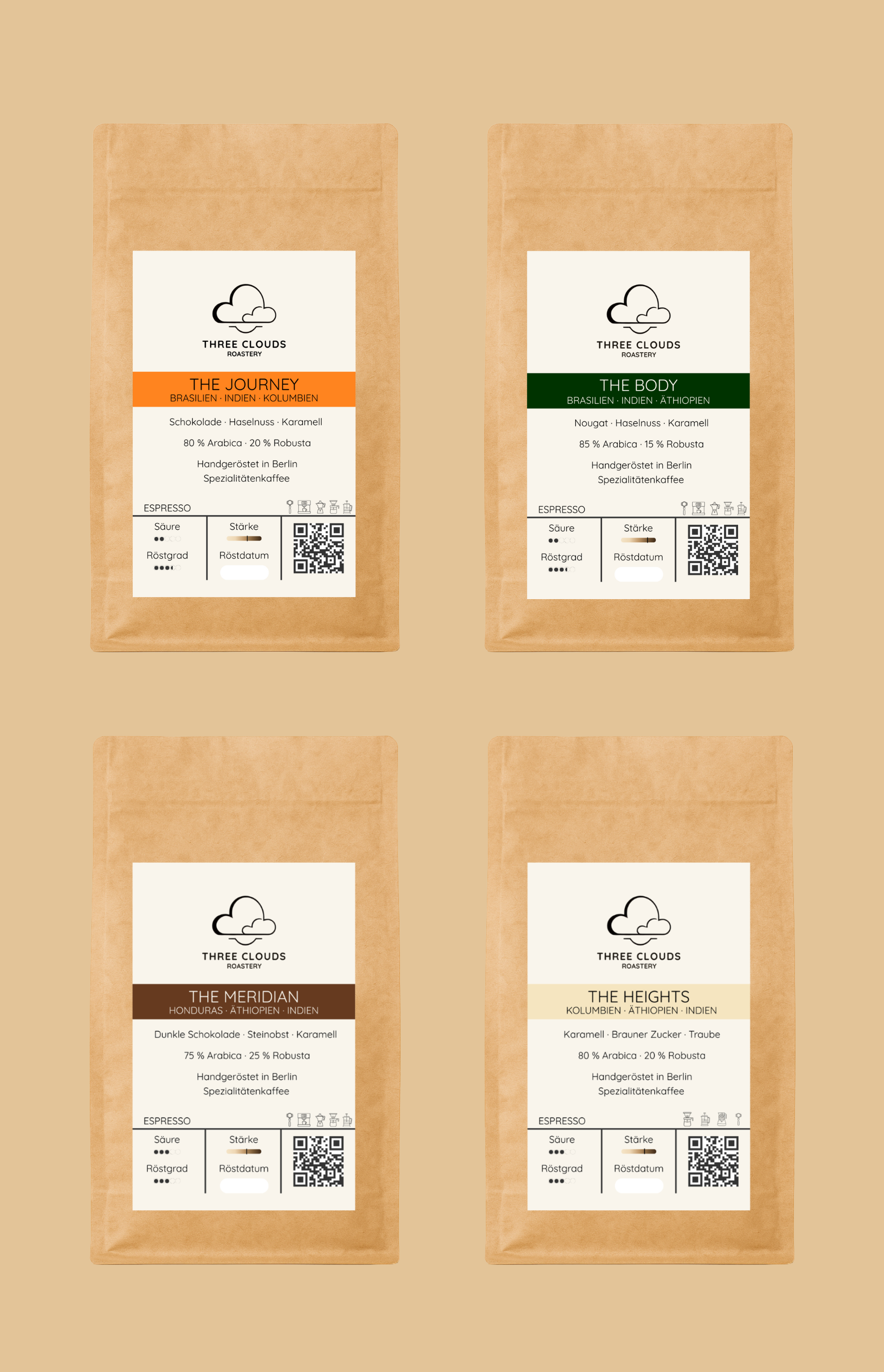 Espresso Probierset – Four Specialty Espressos – Three Clouds Coffee