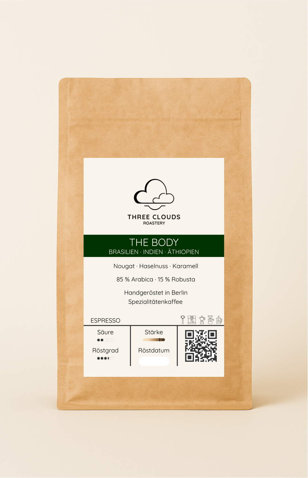 Kaffeebohnen Probierpaket mit vier Espressoröstungen von Three Clouds